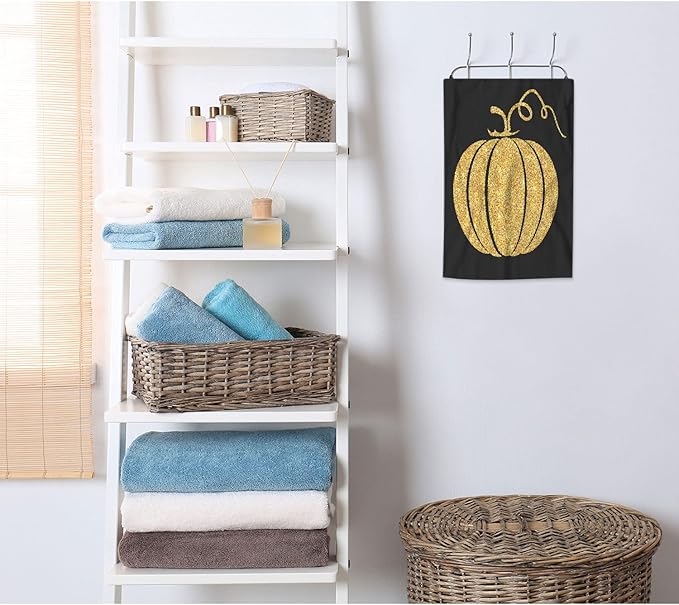 AOYEGO Gold Glitter Pumpkin Bath Towel Thanksgiving Day Halloween Autumn Festival Beach Bath Towels Soft Microfiber Yoga/Golf/Swim/Hair/Face Towels 15x30 Inch