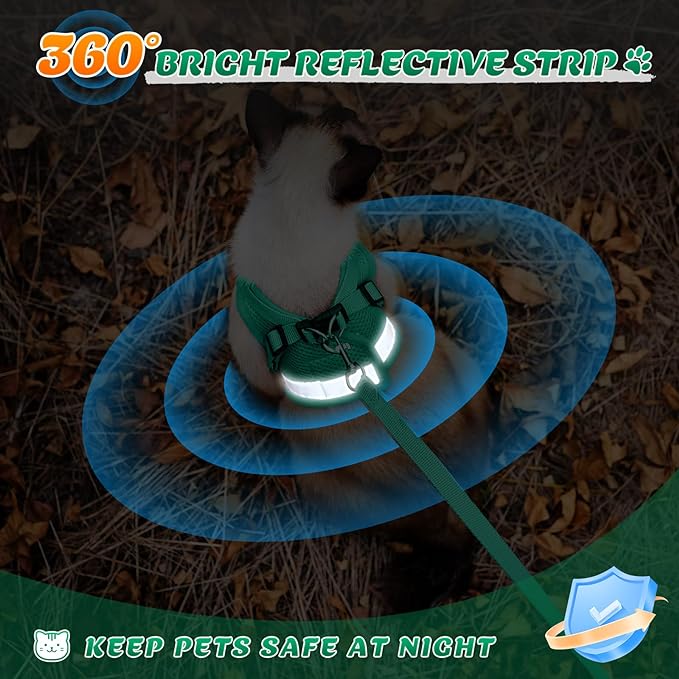 Supet Cat Harness and Leash Set - Soft Mesh Adjustable Cat Vest Harness with Reflective Strap for Walking Cat and Puppy Rabbit