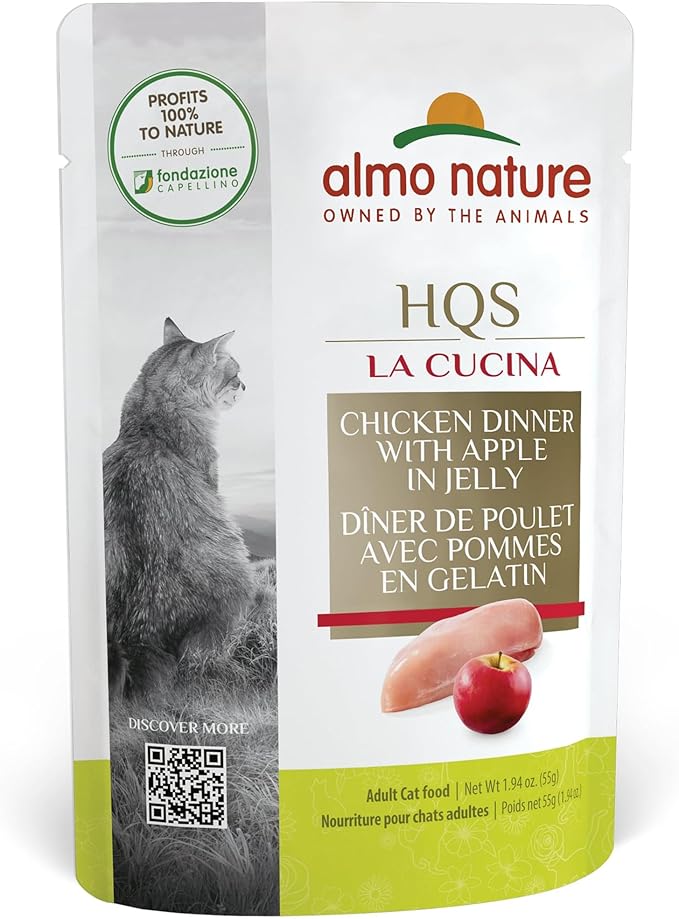 Almo Nature HQS La Cucina Wet Cat Food Pouch Chicken Dinner with Apple in jelly 1.94 oz (Pack of 12)