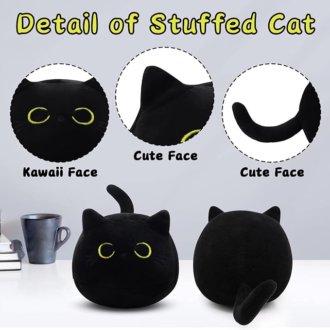 3Pcs Black Cat Plush Toy, Cute Mini Black Cats Stuffed Animals Kawaii Plush Cat Plushie, Soft Small Cat Pillow Stuffed Black Cats Toy for Kids Birthday Home Decoration