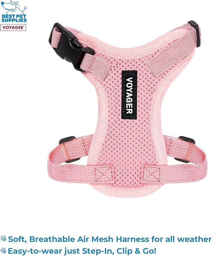 Voyager Step-in Lock Adjustable Cat Harness w. Cat Leash Combo Set with Neoprene Handle 5ft - Supports Small, Medium and Large Breed Cats by Best Pet Supplies - Pink, XXXS