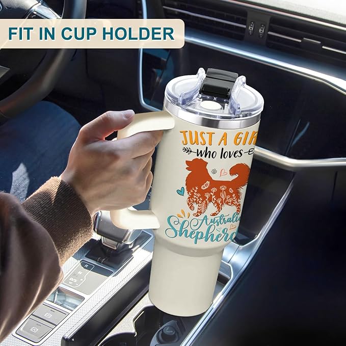 Australian Shepherd Gifts for Girls & Women, Christmas and Mother's Day Gifts for Australian Shepherd Lovers, Birthday Present Idea for Dog Owners, Dog Mom 40oz Tumbler with Handle & Straw