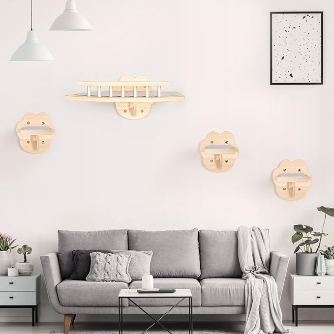 Cat Wall Shelves with 3 Steps and Hammock Cats Wall Furniture for Medium/Small Cats for Climbing Shelf Play Area.