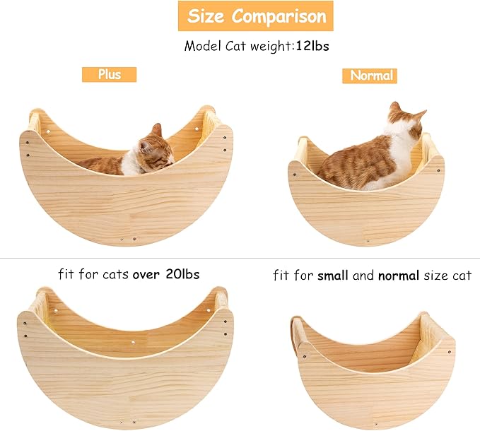 Cat Shelves and Perches Wall Mounted Cat Hammock for Lagre Cats Beds & Furniture Wood Moon Cat Shelf with Climbing Steps(Plus Size)