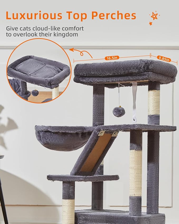 Taoqimiao Cat Tree,38.2-Inch Cat Tower for Indoor Cats,Suitable for Kittens with Luxurious cat condo with Adjustable Baskets and Luxurious Perch MS029SG Smoky Gray
