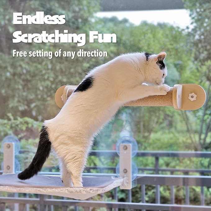 PETKARAY Cat Window Perch, Foldable Cat Hammock for Window, Cat Window Bed for Indoor Cats, Including Cat Bowl and Scratching Post