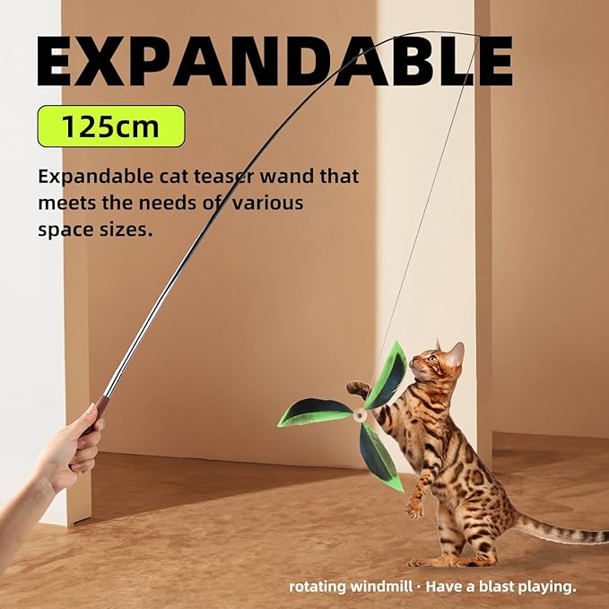 ALL FOR PAWS Feather Cat Wand Toy Kitten Teaser Toys Telescopic Wand Kitty Cat Enrichment Toy for Indoor Cats (Green)