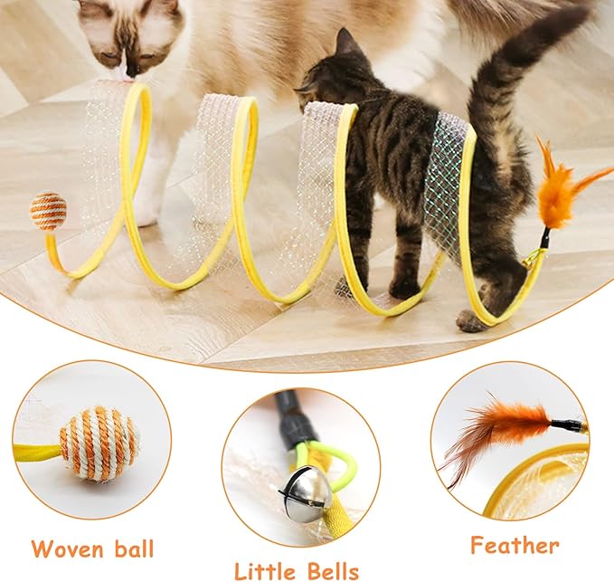 Andiker Cat Tunnel, S-Type Cat Tunnel Toys Interactive Playing Pet Toy for Puppy Kitten Indoor (Green sisal Ball)