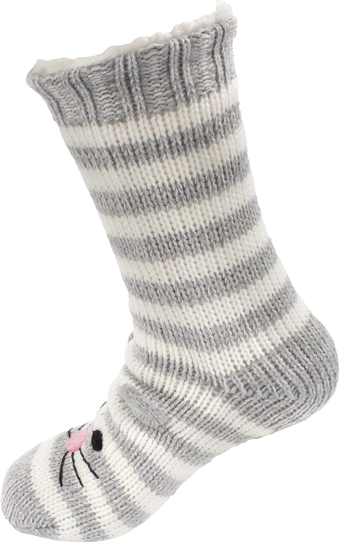 BambooMN Extra Thick Cozy Fuzzy Animal Thermal Cabin Plush Fleece-lined Knitted Crew Socks