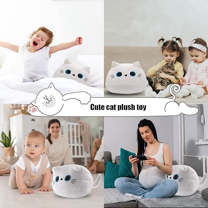 16” White Cat Plush Toys, Cute Cat Pillow Soft Baby Plushies for Kids, Cat Stuffed Animals Kawaii Plush Toys Gift for Boys Girls (White, 16 Inch)
