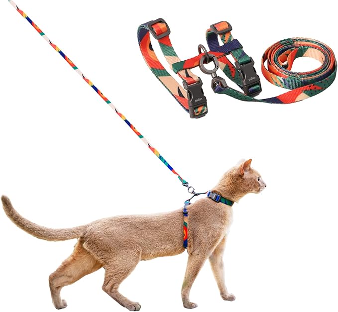 pidan Cat Harness and Leash Set, XL Size for Large Cats, Escape Proof - Adjustable Kitten Harness for Large Small Cats, Lightweight Soft Walking Travel Petsafe Harness (Multicolor-XL Size)