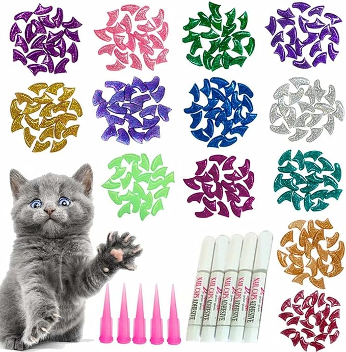 100pcs Cat Nail Caps Glitter Cat Paw Covers Kitten Nail Caps Pet Tips with Adhesives and Applicators Large