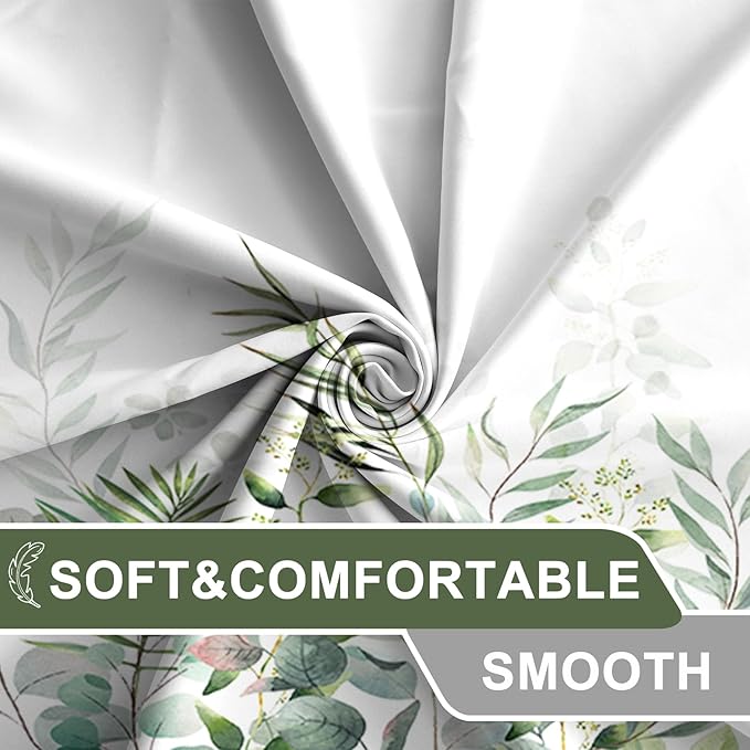 AWERT Stall Shower Curtain Plants for Bathroom,Waterproof Quick-Drying Green Leaves Stall Size Shower Curtain Set with Hooks 36x72 Inch