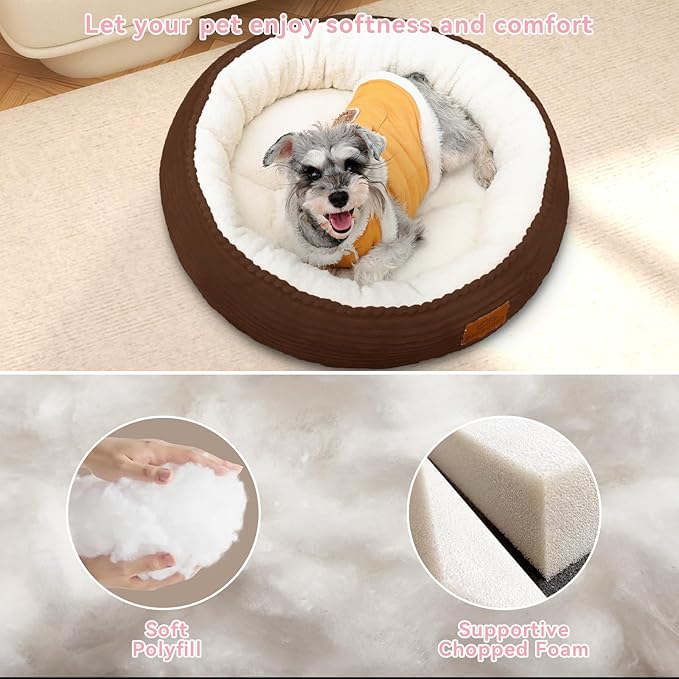 30in Round Cat Dog Bed for Large Medium Small Dogs Cats, Machine Washable Sleeping Sofa, Non-Slip Bottom Breathable Soft Calming Pet Cuddler for Indoor/Outdoor/Car/Cage, Brown