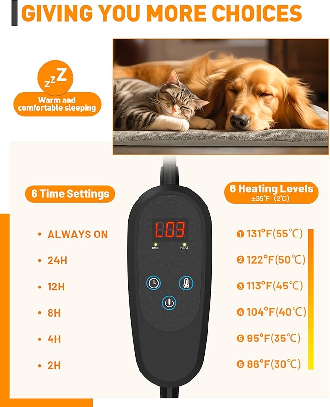 Large Pet Heating Pad Temperature Adjustment Dog Heating Pad Anti-bite Puppy Heating Pad with Timer Cat Heating Pad Indoor Waterproof Pet Warming Pad Electric Heated Bed Mat Dog