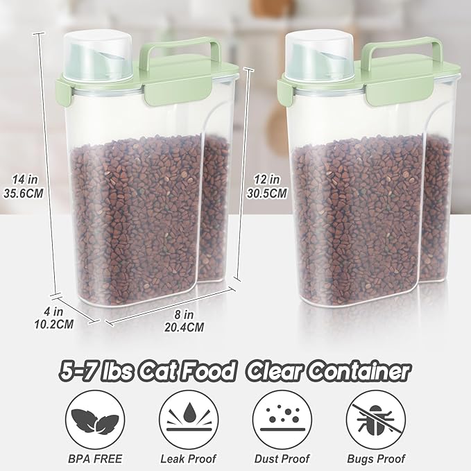 10-14 LBS airtight dog food storage container,cat food storage container with Upgraded Large Nozzle BPA-Free,pet food storage containers For Rice,Grain,Pet Food,Flour, Dog Treat Storage-2 pack green.