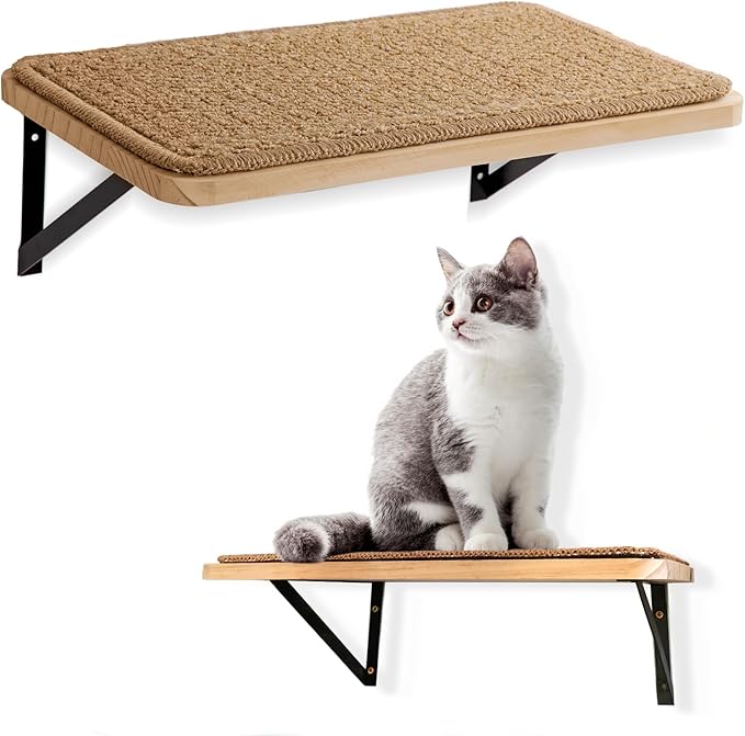 2Pack Wooden Cat Wall Shelves with Sisal Mat,16x9.8 Inch Cat Wall Steps Cat Bed for Sleeping,Scratching and Playing.