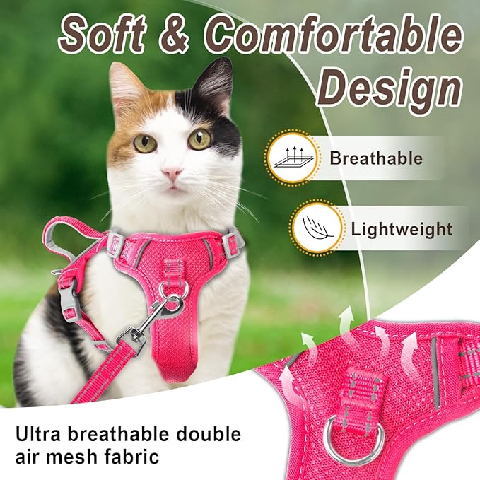 Cat Harness and Leash Set for Walking Escape Proof for Small Large cat Kitten Harness with ID tag Pocket (Pink,XS)