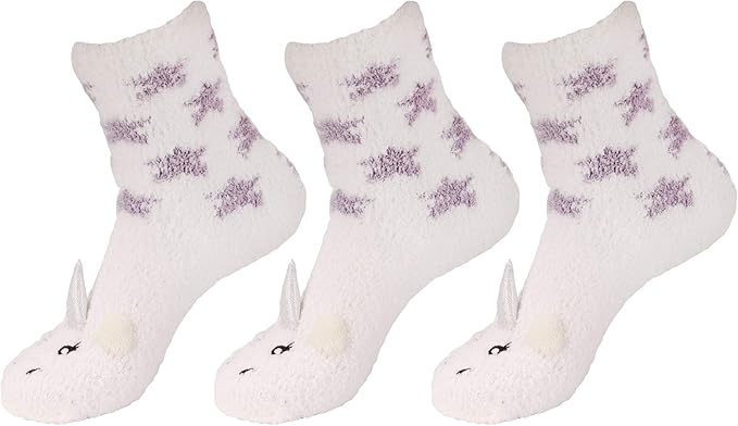 BambooMN Women's Super Soft Warm Microfiber Fuzzy Cozy Unicorn Series Crew Socks