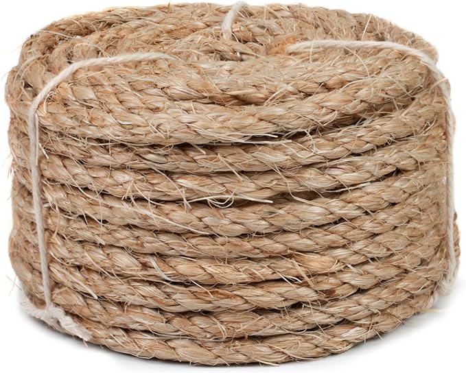 Sisal Rope for Cat Scratcher 1/4 Inch 50 Feet Cat Tree Rope Replacement Natural Hemp Rope, Thick Cat Scratching Post Rope for Indoor/Outdoor, Repairing, Recovering, DIY Scratcher (Brown)