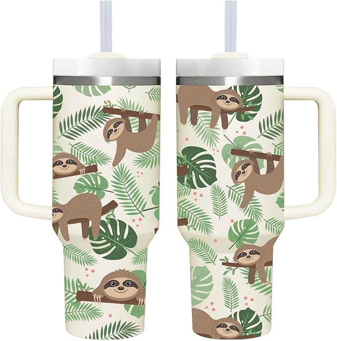 AMZUShome 40 OZ Sloth Tumbler with Handle.Sloth Lover Gifts.Unique Birthday Christmas Gifts for Sloth Lover.Personalized 40 OZ sloth Tumbler Gifts for Women Men.