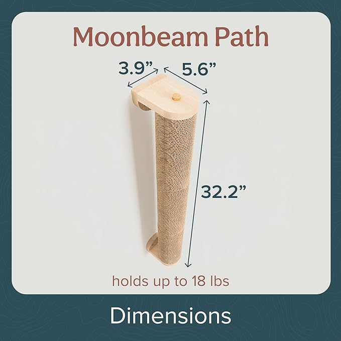 Ascentials - Moonbeam Path - Wall-Mounted Post Corrugate Scratcher, Easy to Install, Modern Design w/Natural Materials