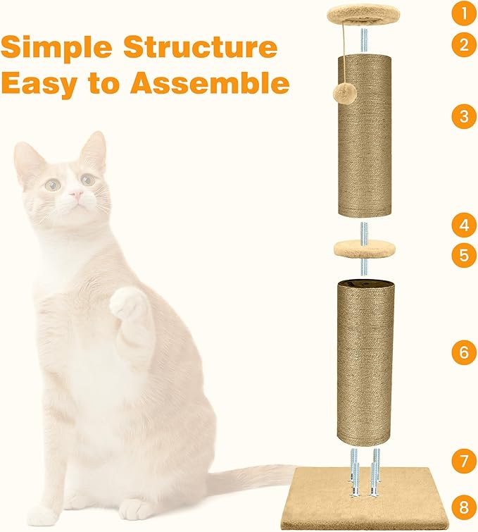 PAWSCRAT Cat Scratching Post 32 Inch High, 5.5 Inch Large Diameter Natural Sisal Cat Scratch Post, Scratch-Resistant and Durable Tall Cat Scratcher for Indoor Cats, Protect Your Furniture, Yellow