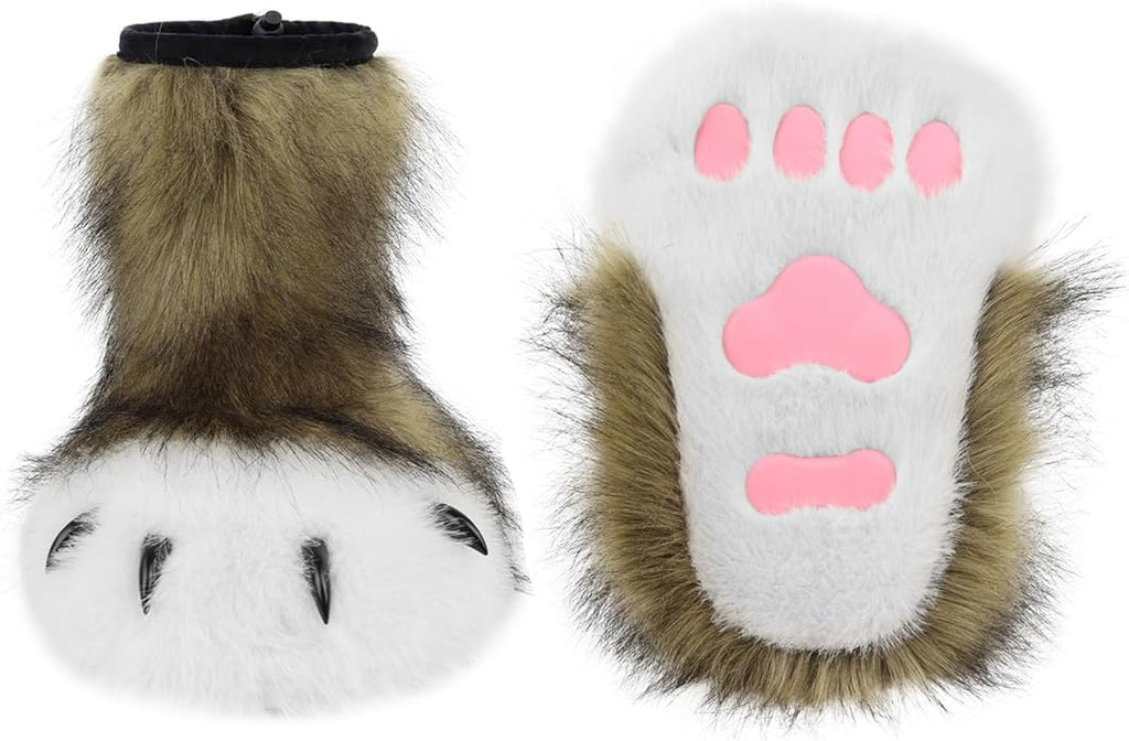 Animal Fuzzy Slippers Bear Cat Wolf Dog Fox Fursuit Feet Paw Claw Shoes Furry Boots Costume Accessories for Adult Kids