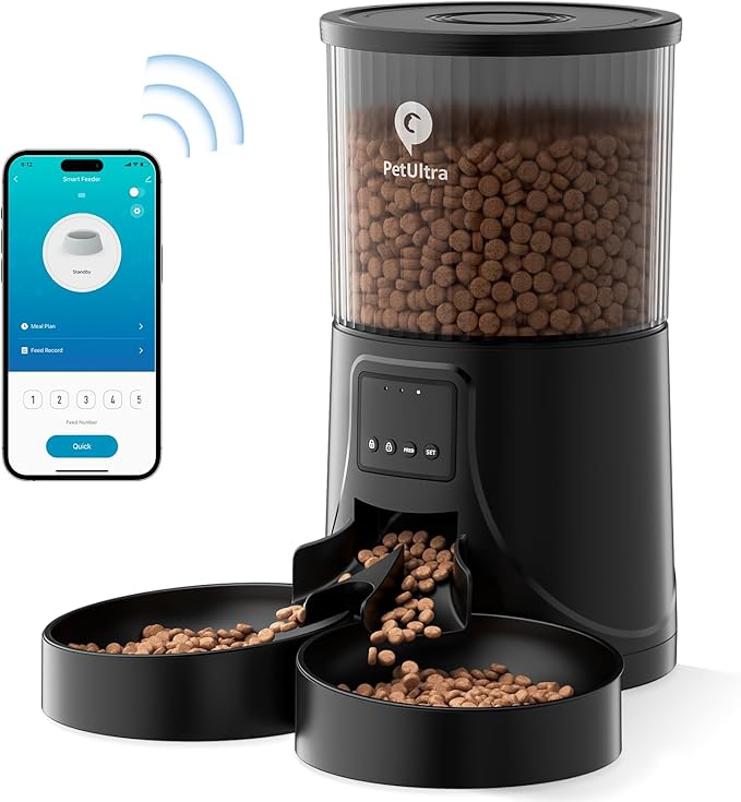 Automatic Cat Feeder for 2 Cats: 2.4Ghz WiFi Smart APP Remote Control- Timer Food Dispenser 1-10 Meals Per Day- Auto Pet Feeder for Cats and Small Dog Indoor- Dual Power& Detachable Clean