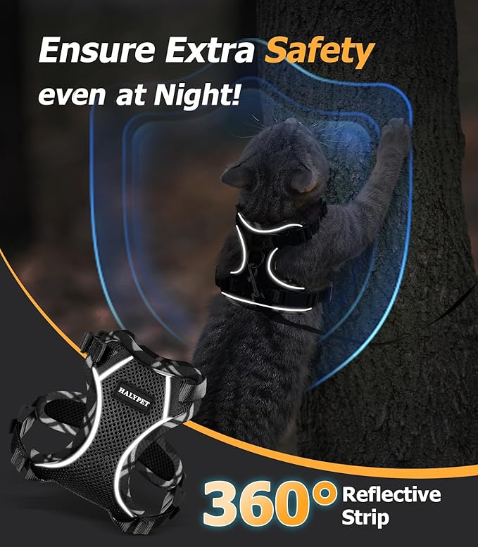 Halypet Cat Harness and Leash Set [H500 Pro Escape Proof Cat Harness for Walking, Adjustable Breathable Soft Travel Cat Leash, Reflective Strips Kitten Harness