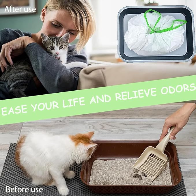 42Pcs Sifting Cat Litter Box Liners with Holes, Large Drawstring Cat Litter Pan Bags Cat Waste Litter Bags Pet Cat Supplies (37" x 18")