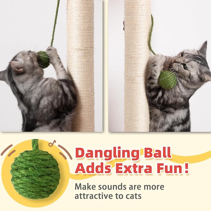 Cat Scratching Post 23.6 inch Cute Cat Scratcher Kitten Scratching Post with Sisal Rope for Indoor Cats Palm Tree Cat Scratching Post with Dangling Balls for Small Cats, Red