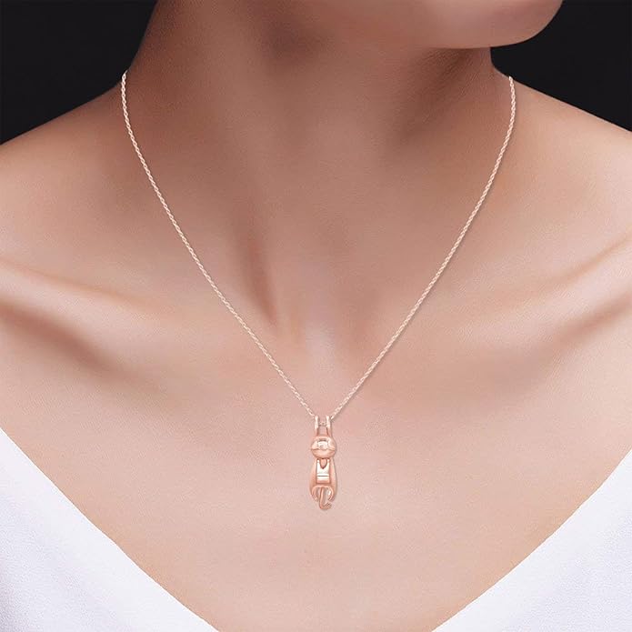 AFFY 925 Sterling Silver Cat Necklace for Women - Jewelry Gift for Cat Lovers - Flying Hanging Cat Pendant Collarbone Necklace