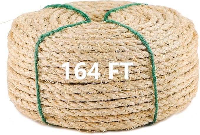 MEEXPAWS Natural Strong Sisal Rope Replacement for Cat Scratching Posts for Winding Easy & Tight |4mm Diameter | Brown | 164FT