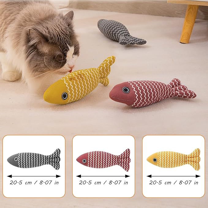 AccEncyc 3Pcs Cat Toys Fish Catnip Toys Interactive Cat Toy Cat Chew Toy Cat Pillow Toys Kitten Exercise Kicker Toys for Indoor Cats Kitty Kitten Catnip Exercise Toys Cat Gifts Kitty Toy