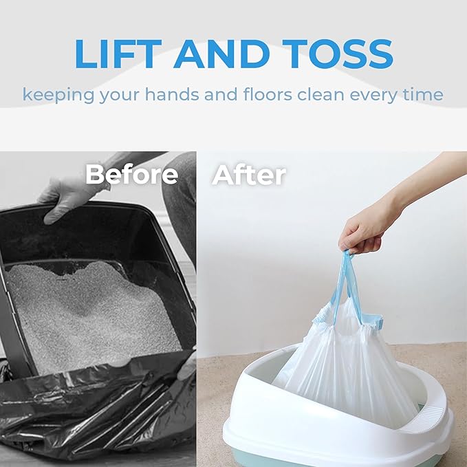 20 Pack Cat Litter Bags with Drawstring, Heavy Duty Cat Litter Box Liners Compatible with Litter-Robot 3/4 Waste Bags Replacement