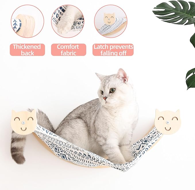 Cat Furniture, Cat Wall Perch, with 2 Cat Step 2 Fabrics for Hammock - Cat Bed Wall Mounted - Cat Shelves and Perches for Wall - Climbing for Cats