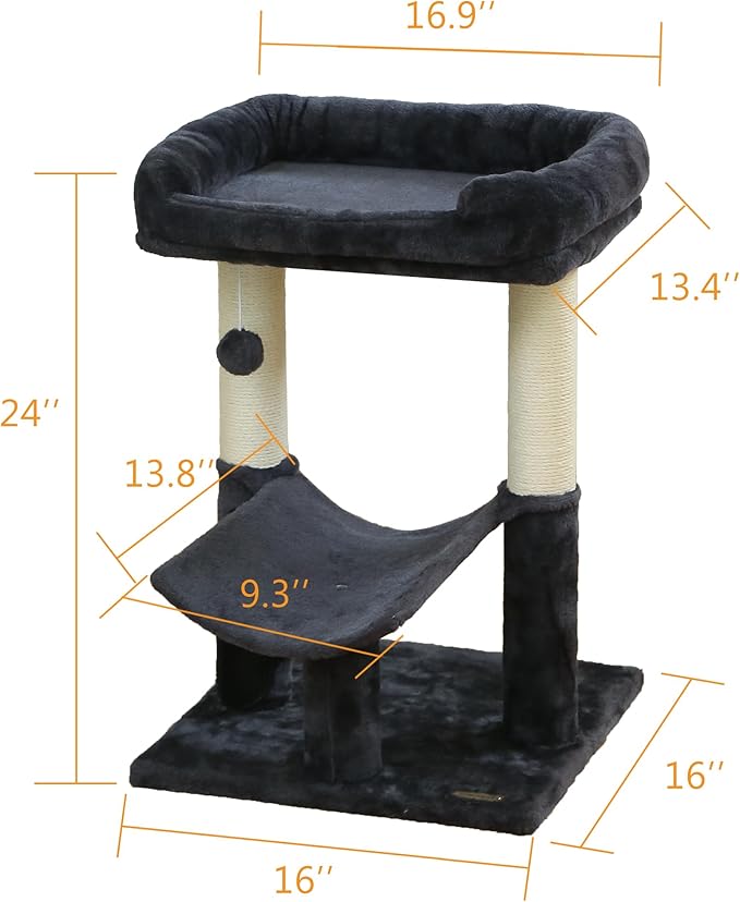 Cat Tree Tower for Indoor Cats Cat Scratching Post Made with 100% Natural Sisal Featuring Super Cozy Perch and Cat Platform for Kittens and Cats (Dark Grey)