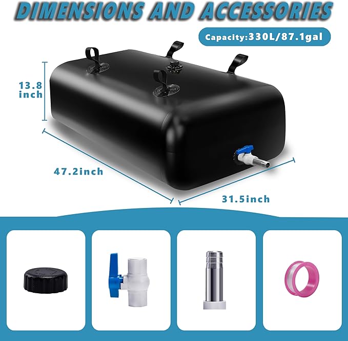 330 L/87 Gal Water Bladder Tank, Foldable Portable Water Storage Container, Emergency Water Bag for RV, Truck Bed, Fire Prevention, Drought Resistance, Black