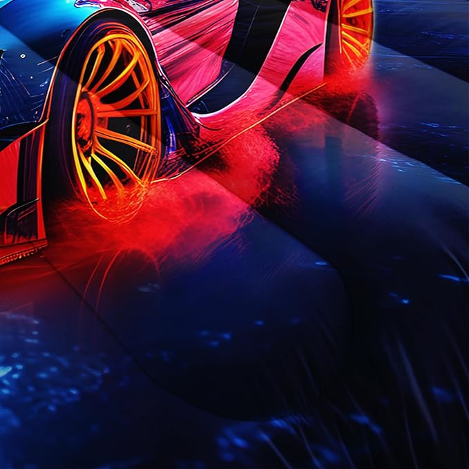 AILONEN Kids Race Car Bedding Set Queen Size,Red and Blue Speed Extreme Sport Racing Car Comforter Set for Boys Teen,3 Piece Soft Racer Duvet with 2 Pillowcases