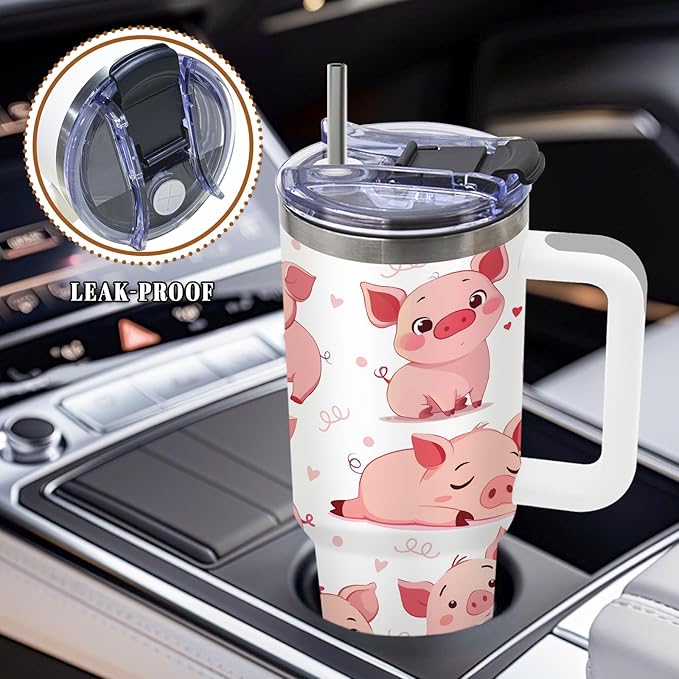 40 Oz Pig Tumbler with Handle and Straw, Just A Girl Who Loves Pig Tumbler, Cute Stainless Steel Insulated Tumblers for Women, Birthday Mothers Day Gifts for Animal Lovers Women