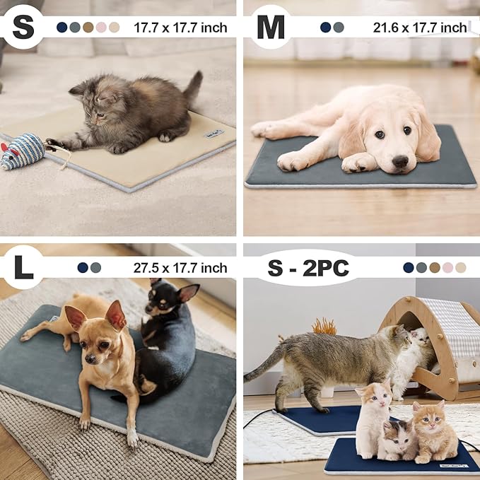 Rest-Eazzzy Cat Heating Pad, Cat Bed with Removable Cover Heated Cat Bed 5 Level Timer and 5 Level Temperature, Cat Beds for Indoor Warming Mat for Cat Dog (Heat pad, Pure-Grey,2pcs)