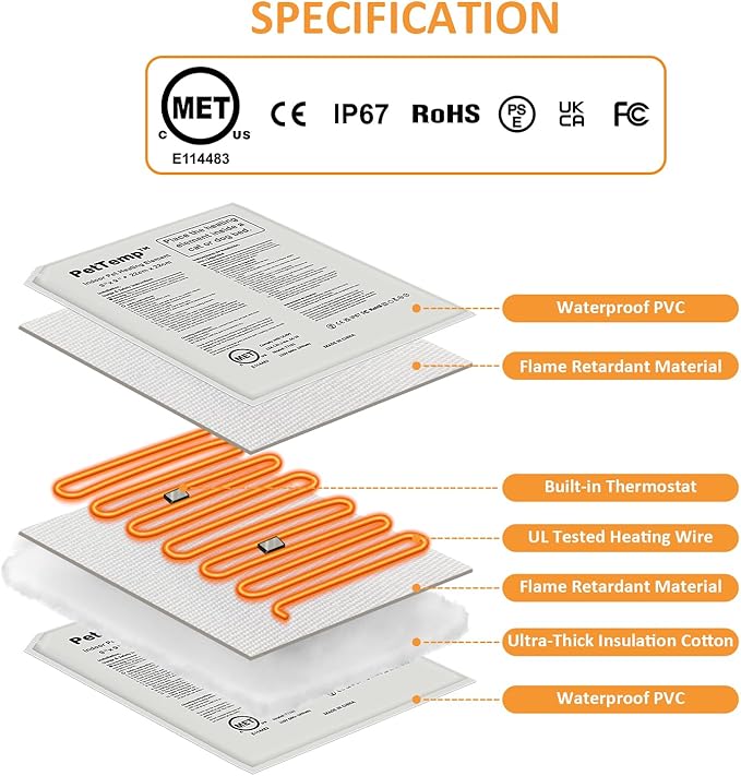 Pet Bed Warmer, Compact Heating Pad Insert for Cat Dog Beds, Turn Any Pet Bed Into a Heated Pet Bed, Waterproof Heated Bed Mat with Chew-Resistant Cord, Safe and Warm (M:9'' x 9'')