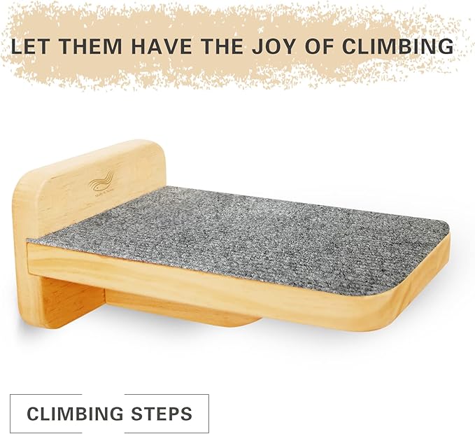 Molly & Nemo Cat Climbing Shelf Wall Mounted,Cat Climbing Step,Wooden Cat Stairway with Felt for Cat Climbing and Playing(Small )