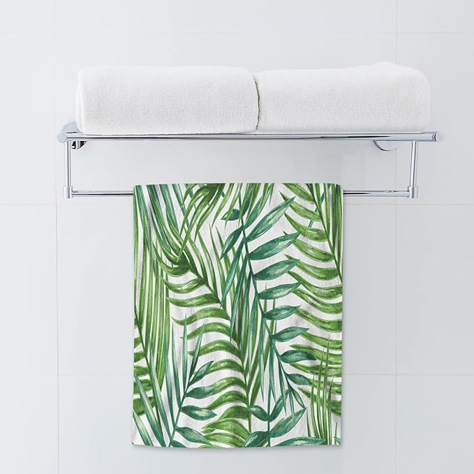 AOYEGO Green Palm Leaf Towels Watercolor Palm Leaves Tree in Tropical Rain Jungle Bathroom Kitchen Hand Towels Beach Bath Face Towels for Yoga Swim Golf 15x30 Inch