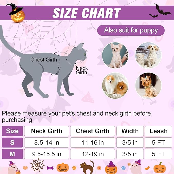 BEAUTYZOO Cat Harness and Leash Set for Walking Escape Proof, Neck Release Adjustable Harness for Kitten Puppy Small Medium Large Cats, Soft Cute Easy Control Small Cat Harness for Cats Boy and Girls