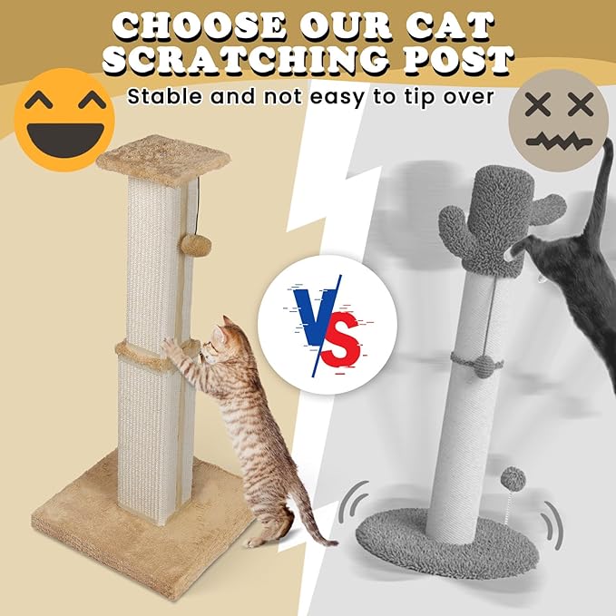 Scratching Posts for Indoor Cats Adults & Kitten,31.1" H Cat Scratching Post,Tall Sisal Cat Scratching Post with Hanging Ball,Beige