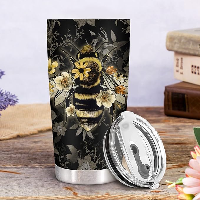 34HD Queen Bee Tumbler with Lid, 20oz Stainless Steel Vacuum Insulated Coffee Mug, Honey Bee Gifts for Birthday Mothers Day Christmas, Gifts for Women Teachers Mom Daughter Friend