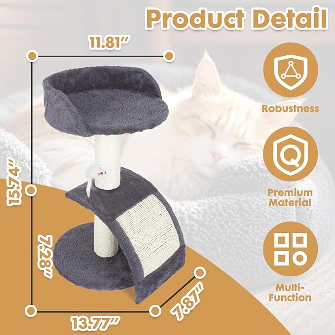 PowerKing Multifunction Cat Scratching Posts for Indoor Cats, Space-Saving Scratcher with Arched Sisal Board & Round Base, Durable Sisal Scratchers for Kittens & Small Cats (Grey)
