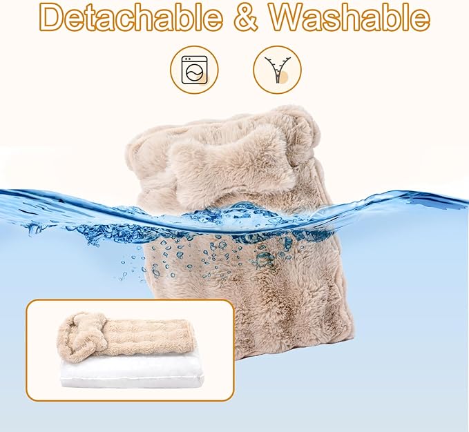 Jiupety Cat Beds for Indoor Cats Calming Pet Beds, Mattress with Pillow for Crate, Anti-Slip Comfy Pet Sleeping Mat. for Cat and Puppies Up to 10 Lbs, S(12"*18"*1.5"), Coffee.